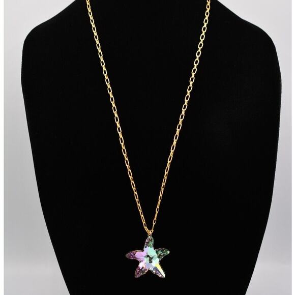 Vintage Crystal Starfish Necklace Pendant Sparkling Purple Aurora Borealis Bin1 - Picture 3 of 12